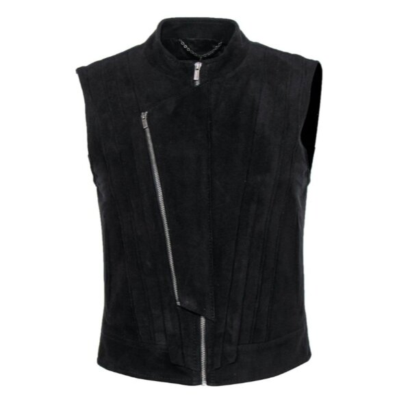 BCBGMaxAzria Black Faux Suede Pleated Damien Zip-Up Vest size XXS - Picture 13 of 13
